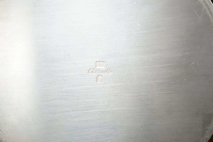 Two Modernist Christofle silver plate mounted glass vases, largest 32cm high. Condition - good